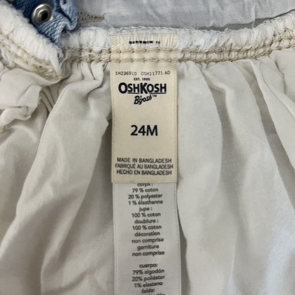 Oshkosh Dress Girls 24 Months‎ Navy Blue Denim White Eyelet Skirt Overalls Boho - Picture 6 of 7